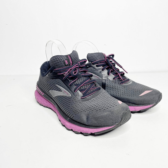 BROOKS ADRENALINE 12 Running Shoe sneaker Ebony Black Hollyhock WOMENS 9.5 - Picture 1 of 6